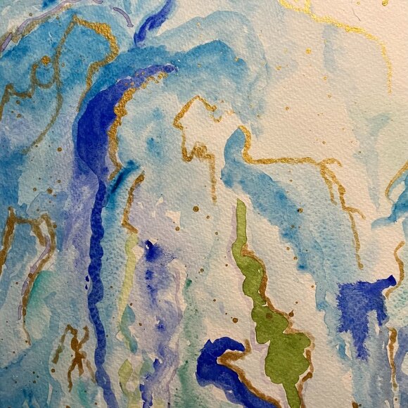 Abstract Waterfall Original Art Watercolor Landscape Painting - Picture 2 of 16